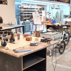 Möbel | Dialog-Fahrrad für ProPotsdam – Blick auf Rad in Werkstatt